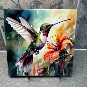 Trivet de colibrí para platos calientes, almohadillas calientes y decoración del hogar para amantes de las aves, posavasos, salvamanteles de azulejos, decoración de aves, arte de aves