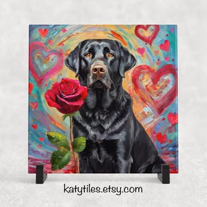 Black Lab Heart Trivet - Valentine&#39;s Day Gift for Dog Lovers | Custom Hot Plate Coaster | Heart Rose Home Decor