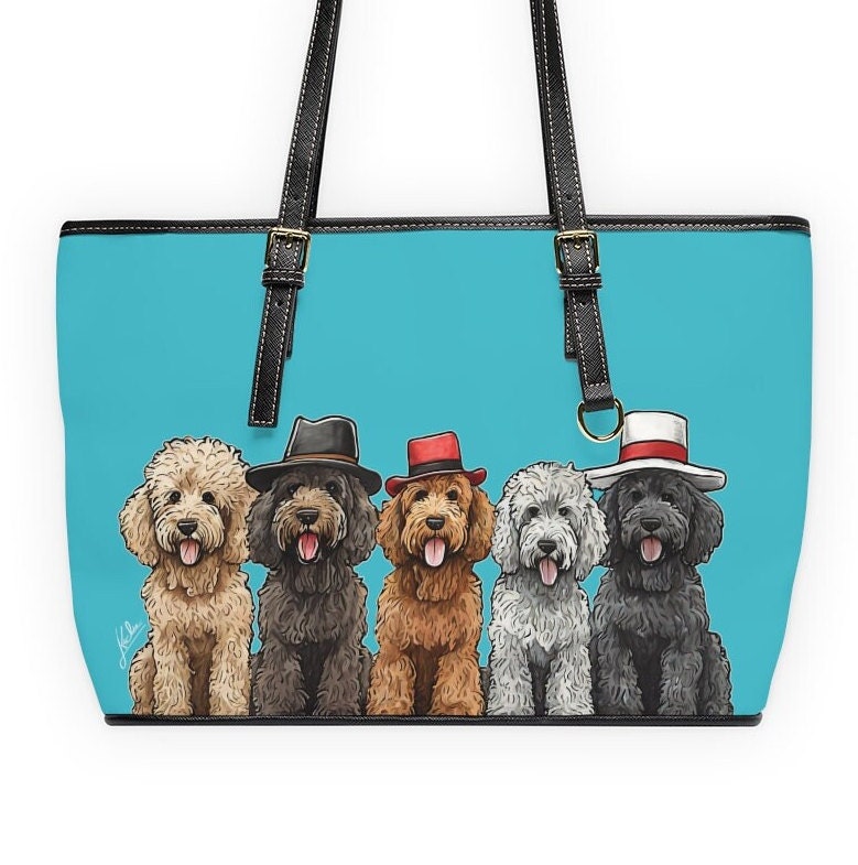 Doodle Vegan Leather Tote Purse, Goldendoodle Gift, Sheepadoodle