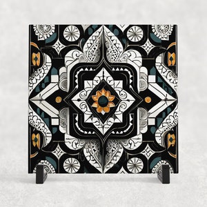 Black Mexican Style Tile Trivet for Hot Dishes. Mexican Tile Coaster. Mexican Ceramic Tile Art.