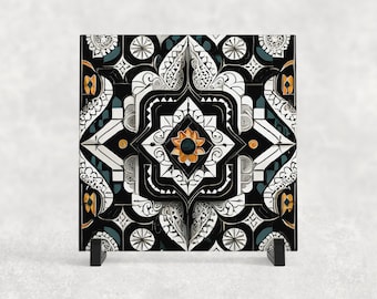 Black Mexican Style Tile Trivet for Hot Dishes. Mexican Tile Coaster. Mexican Ceramic Tile Art.