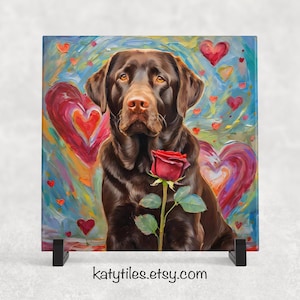Chocolate Lab Heart Trivet - Valentine&#39;s Day Gift for Dog Lovers | Custom Hot Plate Coaster | Heart Rose Home Decor