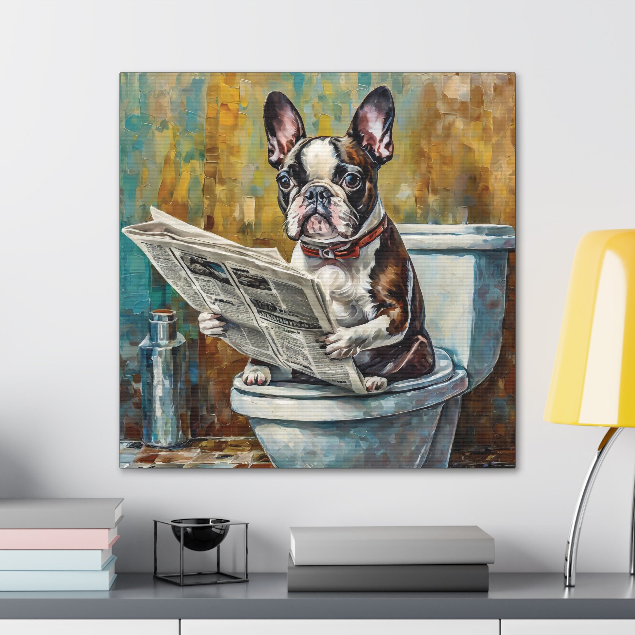 Society6 ケース Boston Terrier by Anne Was Here Frameless Canvas Print, Poopin' Boston Terrier, 30x30, 24x24