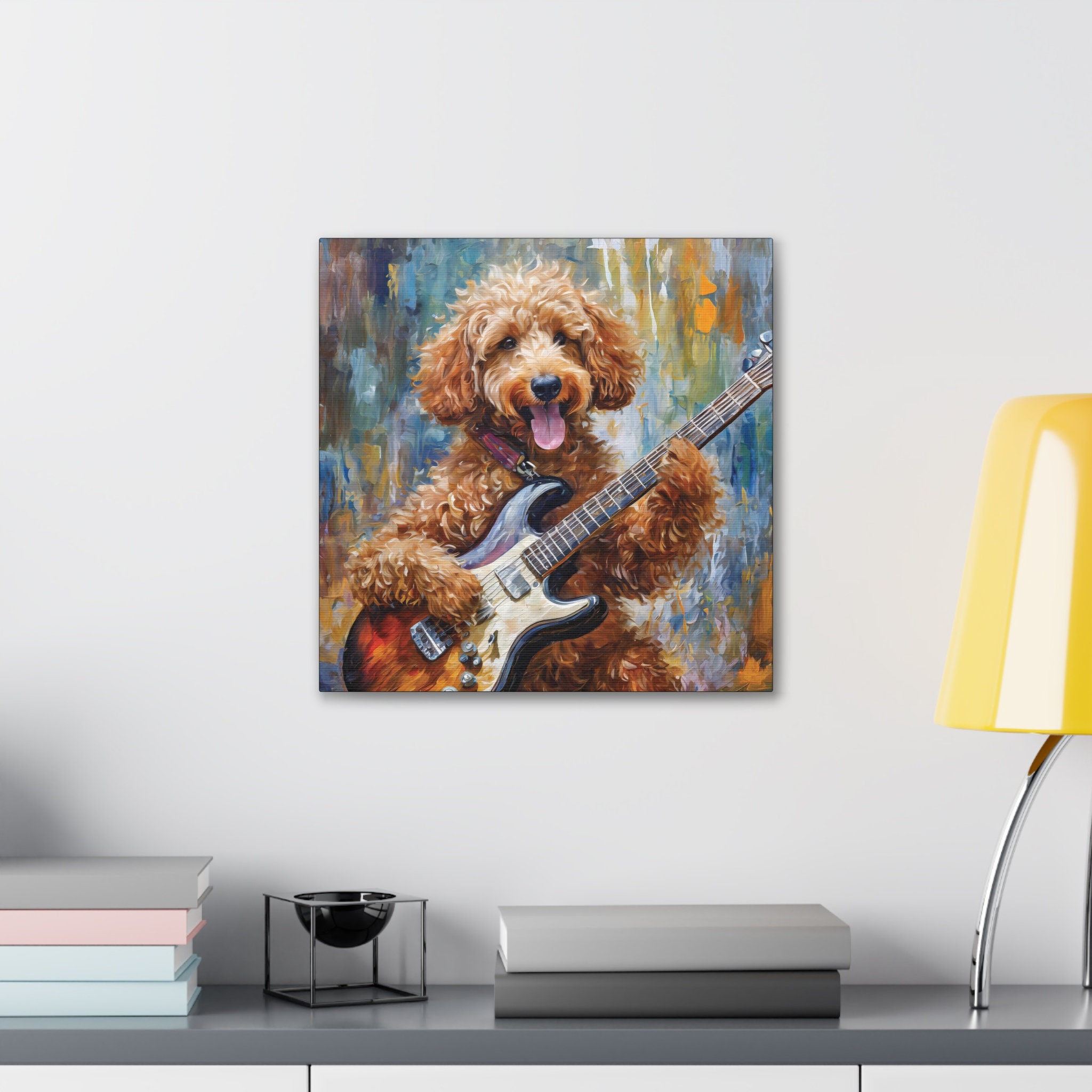 Frameless Canvas Print Wall Art, Goldendoodle Playing Electric