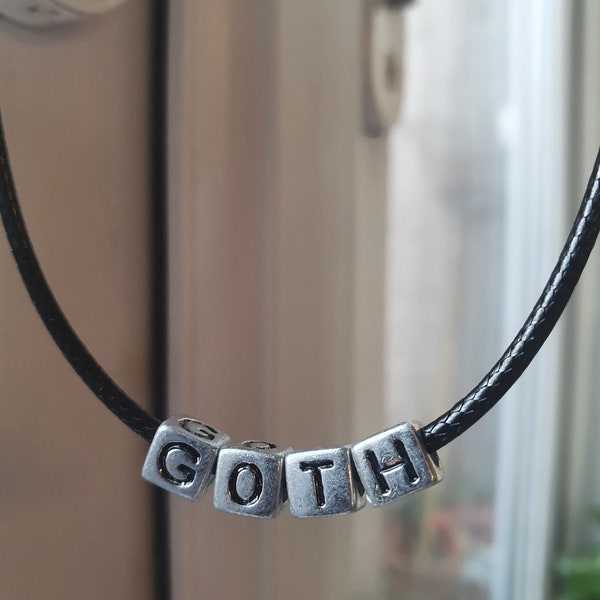 Goth Lettering Necklace Black Waxed Cord Active