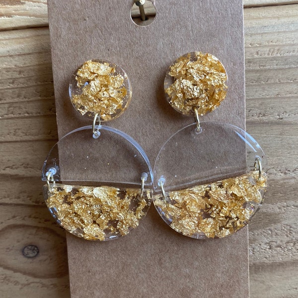 Gold Fleck & Clear Resin Statement Earrings