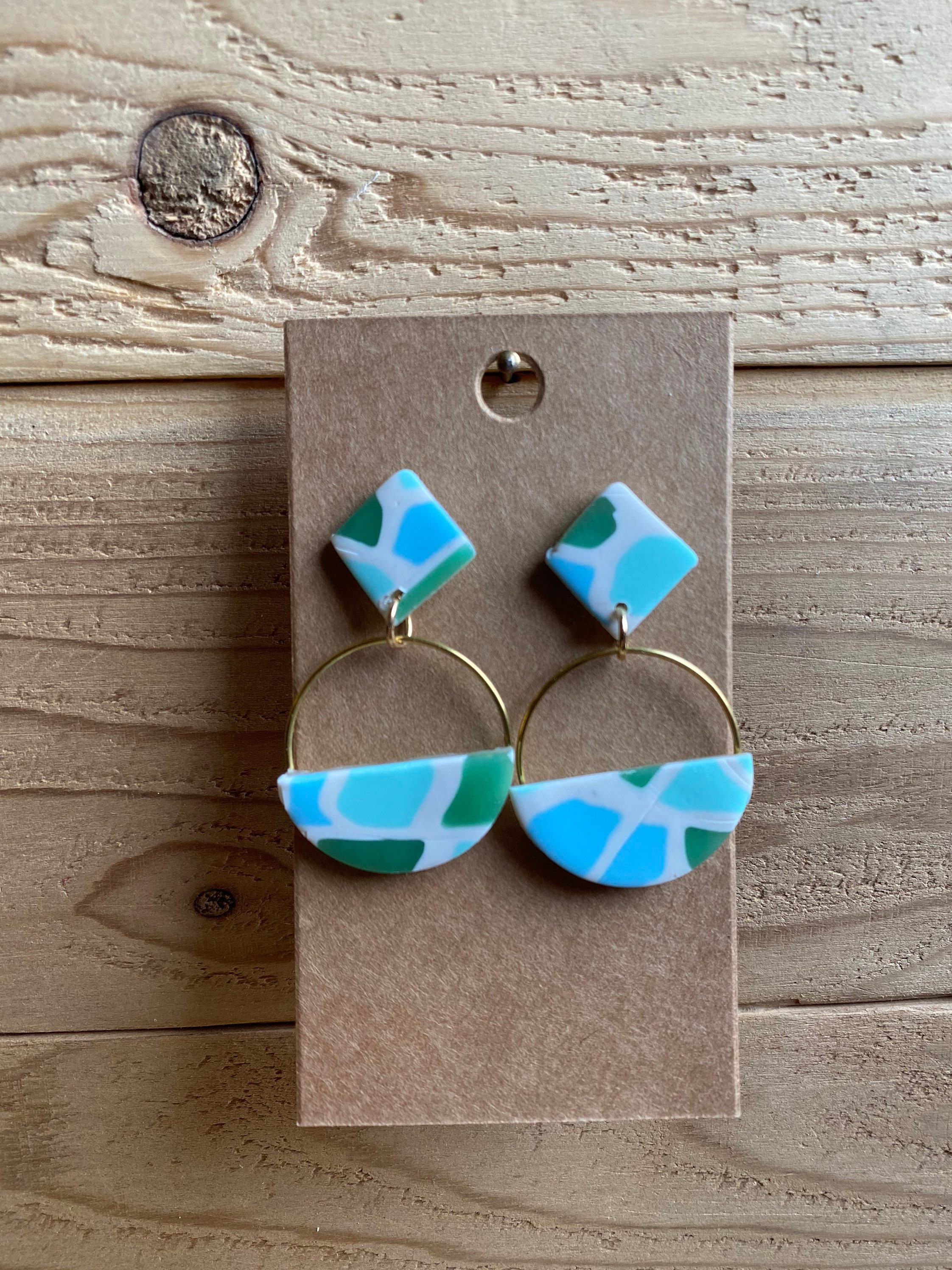 Handmade polymer clay earrings sea glass lightweight studs