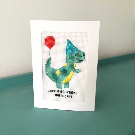 Dinosaur Cross Stitch Birthday Card PDF Pattern
