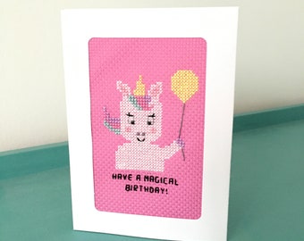 Cross Stitch Unicorn Birthday Card PDF Pattern