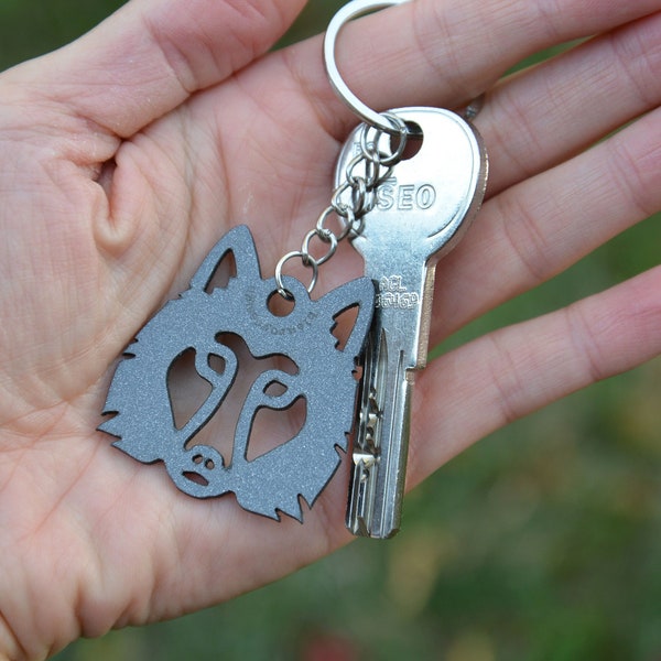 Porte-Clefs Tête de Loup, Couleur Anthracite – Cadeau pour les Amoureux des Animaux, Fabrication Française