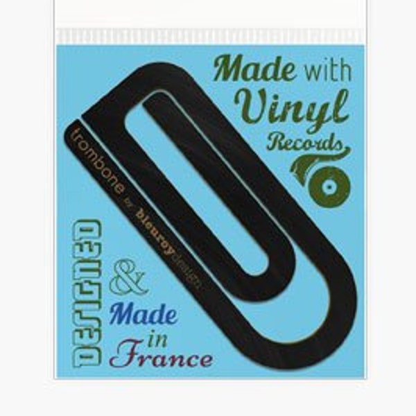 Le Trombone Vintage Retro Bookmark - Trombone Bookmark made from vinyl record - Book Bookmark Design - French Made