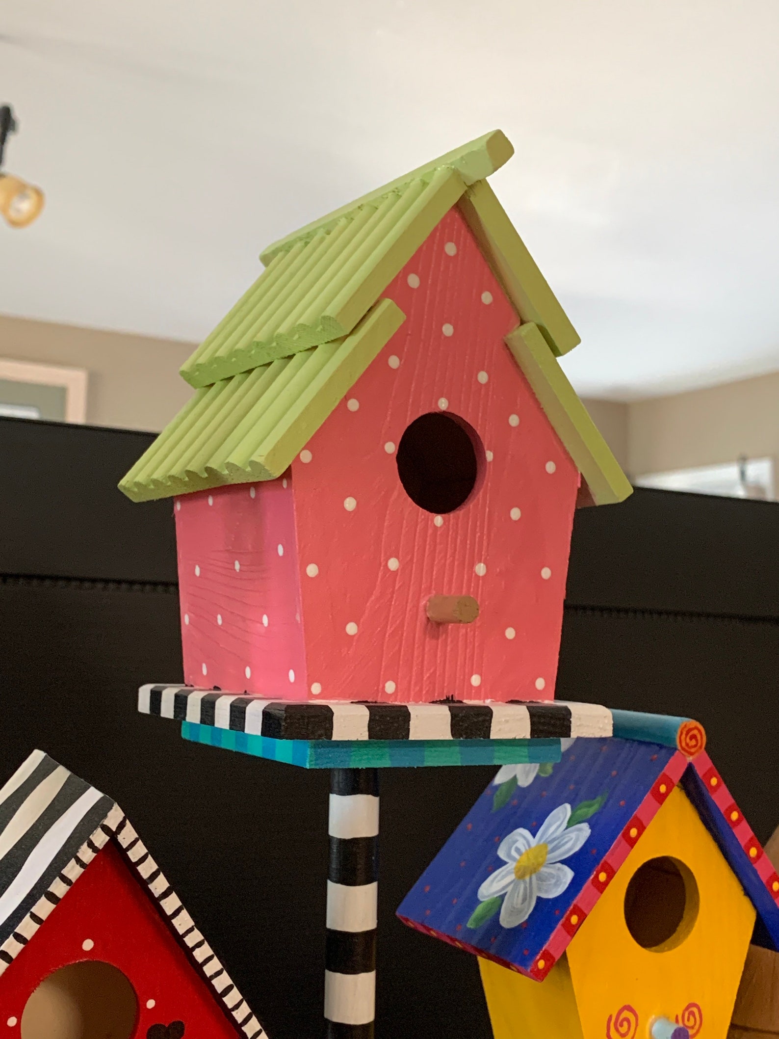 Adorable handpainted Birdhouse pink polkadot shingle roof Etsy