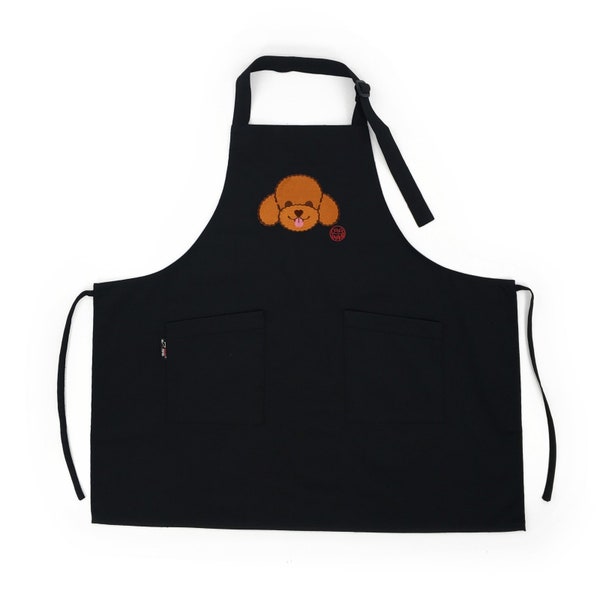 Doggofashion  Poodle Black Adjustable Apron 2 Pockets Home Kitchen Garden Restaurant Cafe Bar Pub Bakery Grilling Cooking Chef