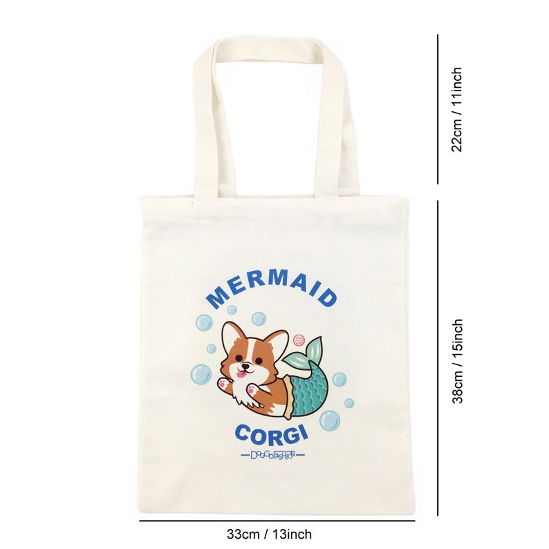 Cloth Shopping Bag Handbags DoggoFashion Corgi Mermaid Natural Canvas Zipper Tote Bag