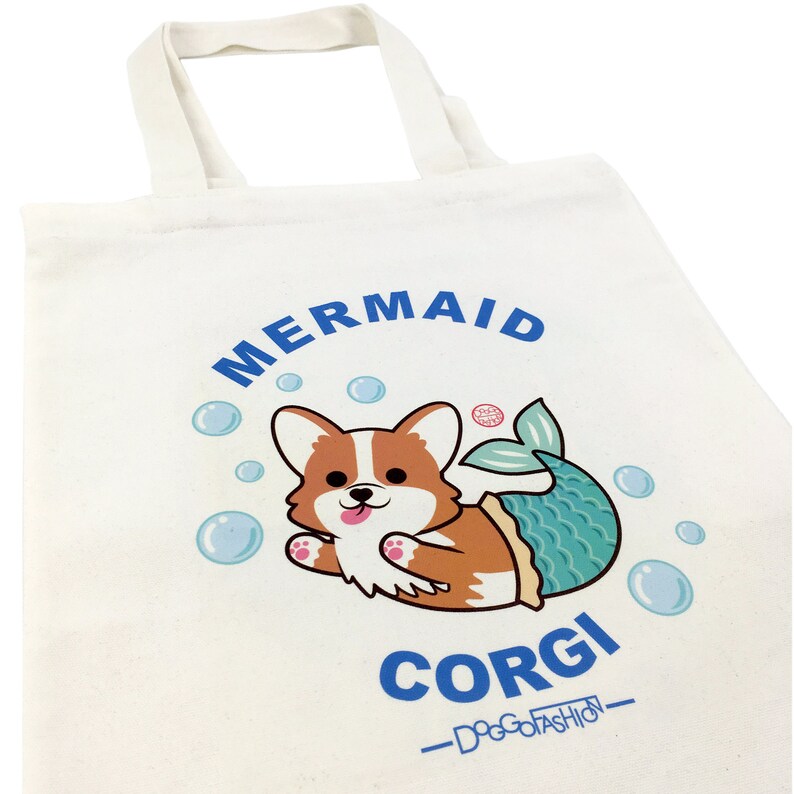 Cloth Shopping Bag Handbags DoggoFashion Corgi Mermaid Natural Canvas Zipper Tote Bag