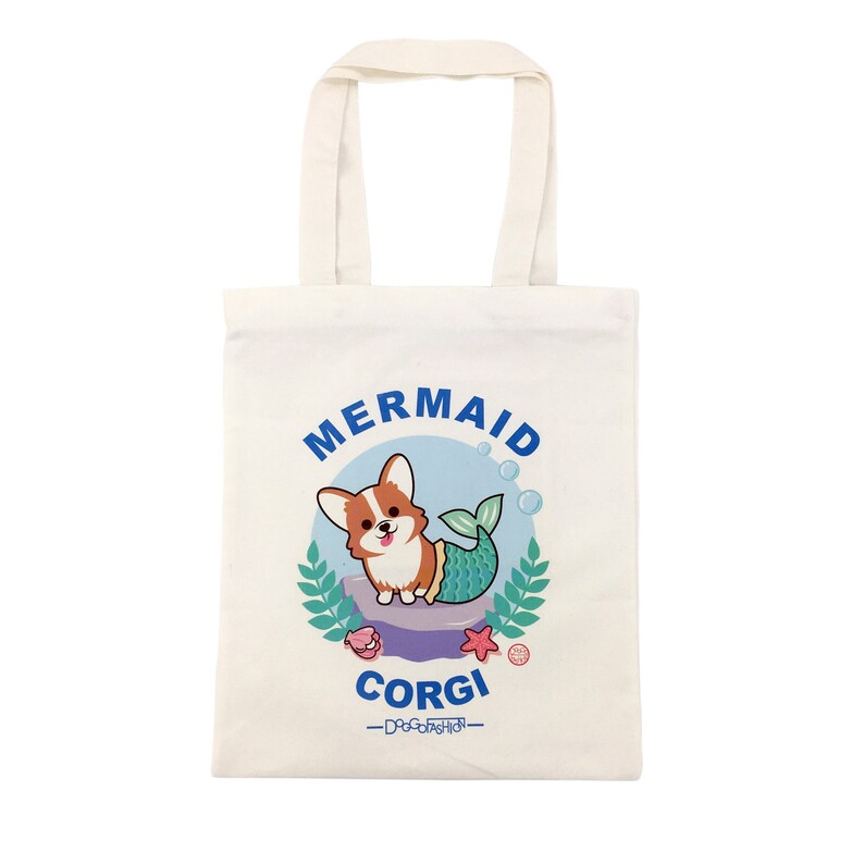 Cloth Shopping Bag Handbags DoggoFashion Corgi Mermaid Natural Canvas Zipper Tote Bag