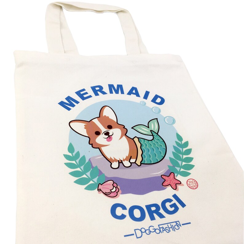 Cloth Shopping Bag Handbags DoggoFashion Corgi Mermaid Natural Canvas Zipper Tote Bag