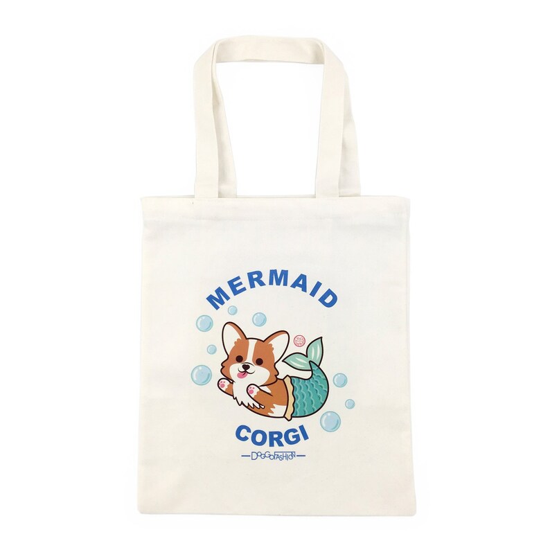 Cloth Shopping Bag Handbags DoggoFashion Corgi Mermaid Natural Canvas Zipper Tote Bag