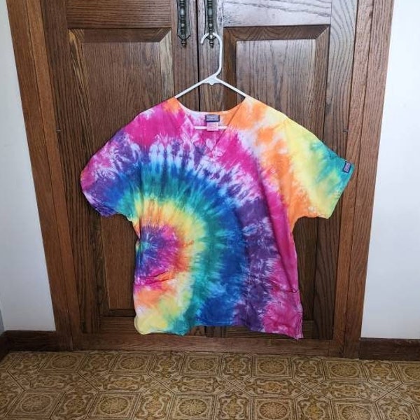 Tie dyed scrub top, nurse gift, scrubs, nurse top, frontline worker, rainbow,  nurse appreciation