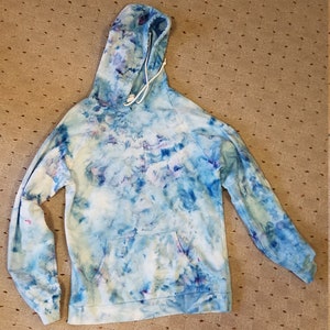 Blue tie dye sweatshirt, ice dyed, colors are blue and purple,  hoodie, size XL