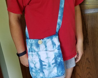 Shibori medium blue tie dyed crossbody bag/purse