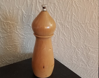 Cherry wood salt grinder,  hand turned