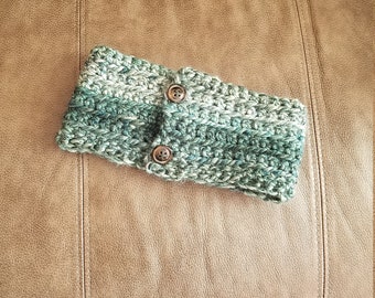 Green crocheted teen/adult winter ear warmer,  winter earmuff,  headband,  hat, warm, ready to ship,  head scarf