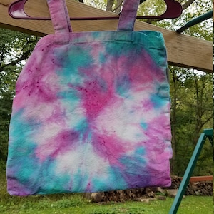 Pink and blue tie dyed canvas bag