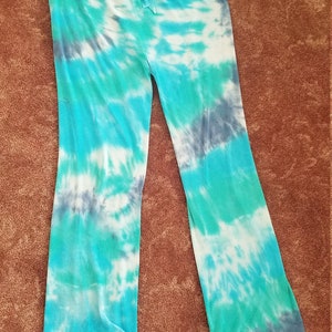 Turquoise green and blue tie dyed yoga pants