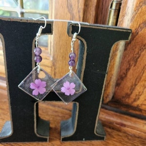 Resin flower earrings,  dangle earrings, bead earrings