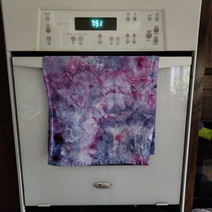 Ice dyed tea towels,  blue pink and purple kitchen towels, linen towels, tea towels