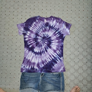 Purple tie dye shirt, tops and tees, spiral tie dye t shirt, boho shirt, festival clothing, gift for her,  hippie