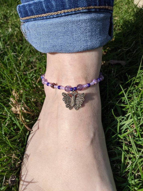 Purple butterfly anklet deals