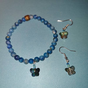 Blue Butterfly Bracelet and Earrings Set