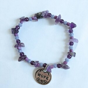 Purple Amethyst Chip Beaded Hope Charm Bracelet