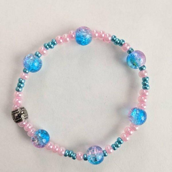 Ziemlich rosa und blau Glas Perlen Armband