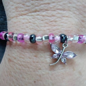 Pink Beaded Butterfly Bracelet