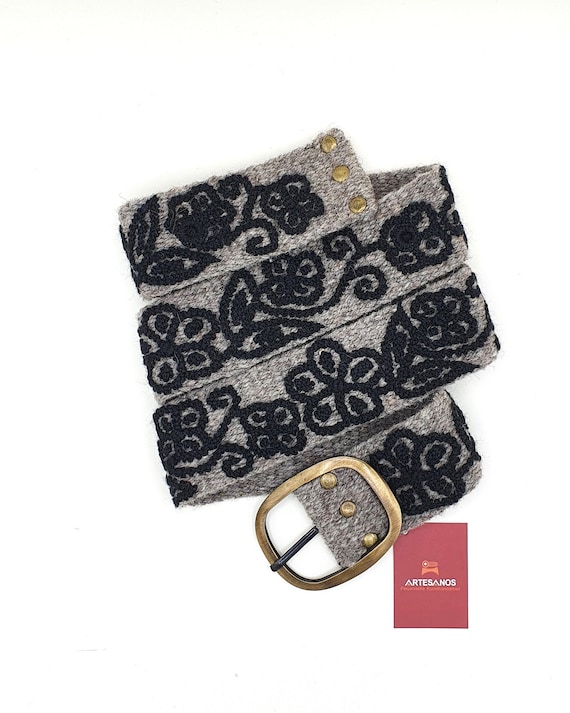 piel Girar Polinizar Cinturón bordado peruano cinturón gris con flores negras - Etsy España