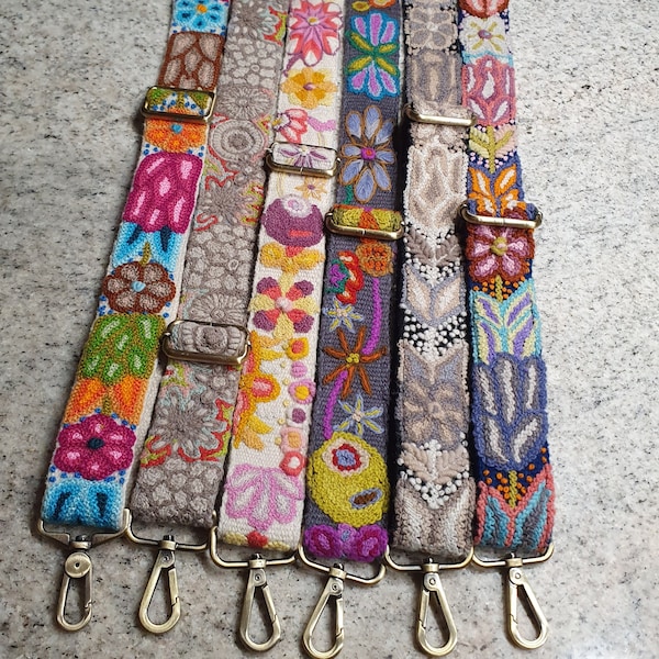 Replacement embroidered strap for crossbody bag, Peruvian handmade bag strap, Embroidered Handbag Strap, Floral Purse Strap, Fair Trade