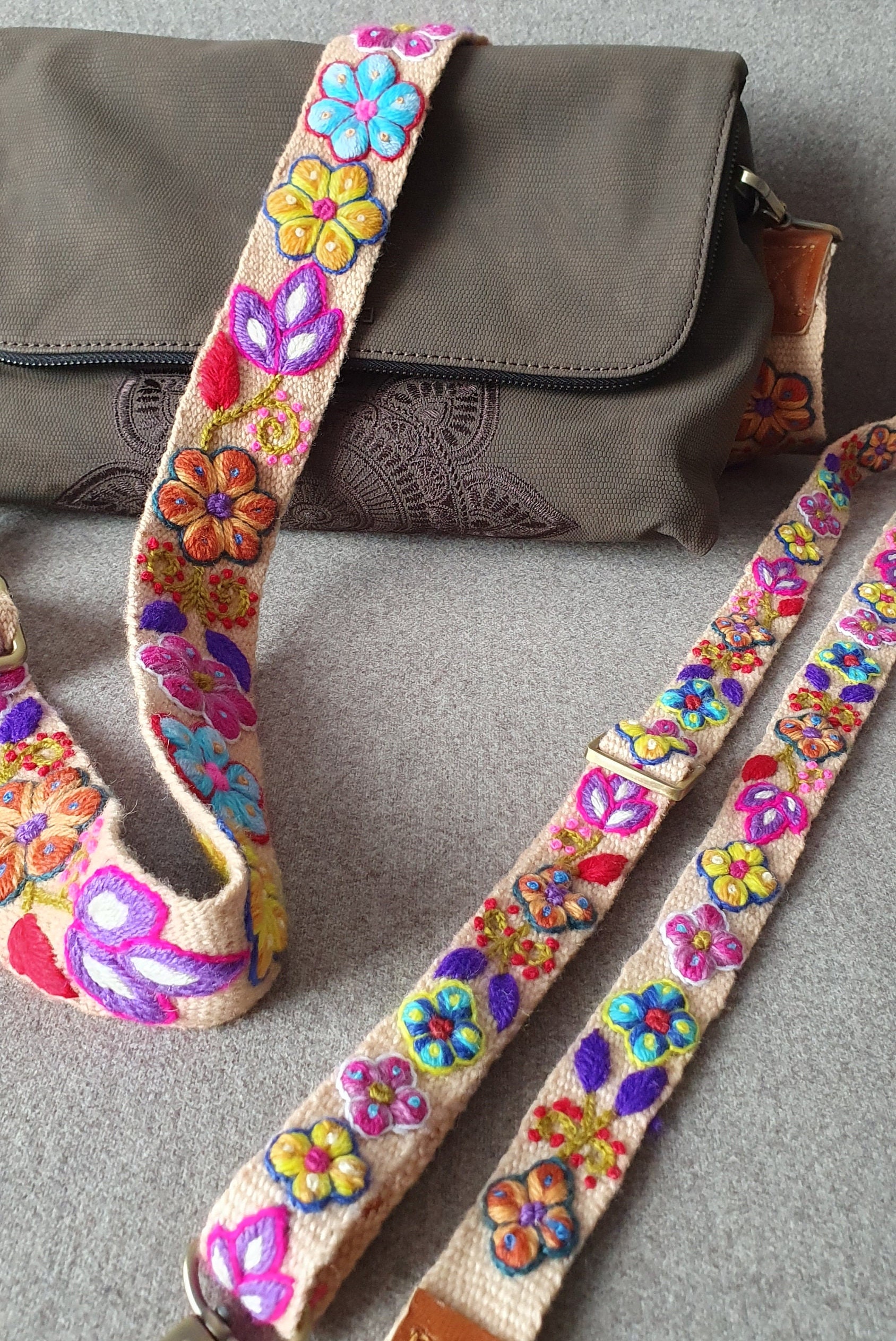 Ethnic Embroidery Wide Purse Straps For Women Shoulder Crossbody