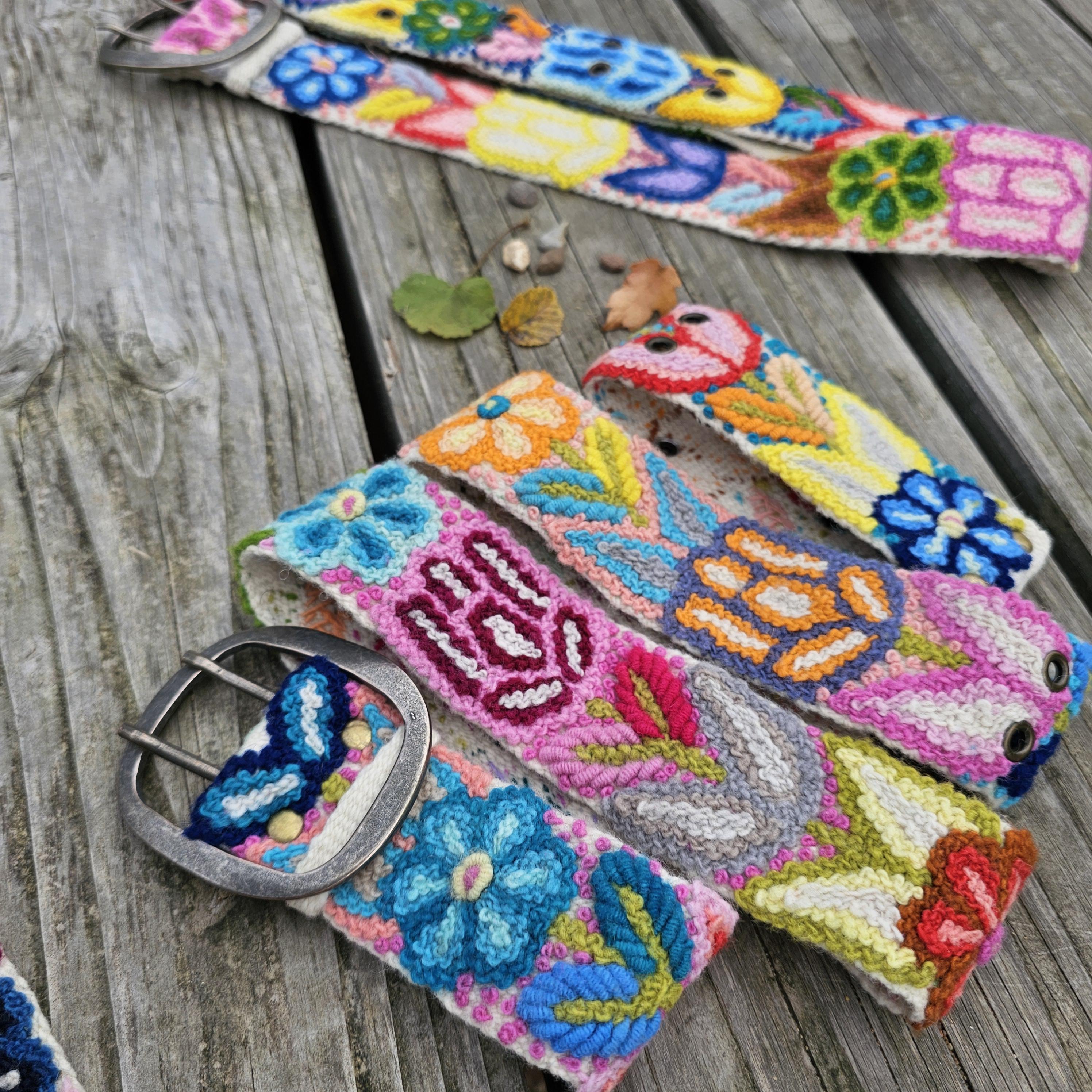 Peruvian Embroidered Flower Belt, Wool Belt, Boho Belt  display picture 1