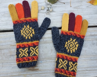 Warme Alpaka Handschuhe, Peruanische Alpaka Strick, Orange Handschuhe für Winter, Handgestrickte Handschuhe, Alpaka Handschuhe Erwachsenen