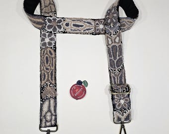 Taschengurt Bestickt Grau, Boho Schultergurt Gefüttert, 4cm Breit, Fair Trade Wechselgurt Peru, Handarbeit Baumwollfutter