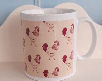 Red and cream cockerel repeat pattern mug