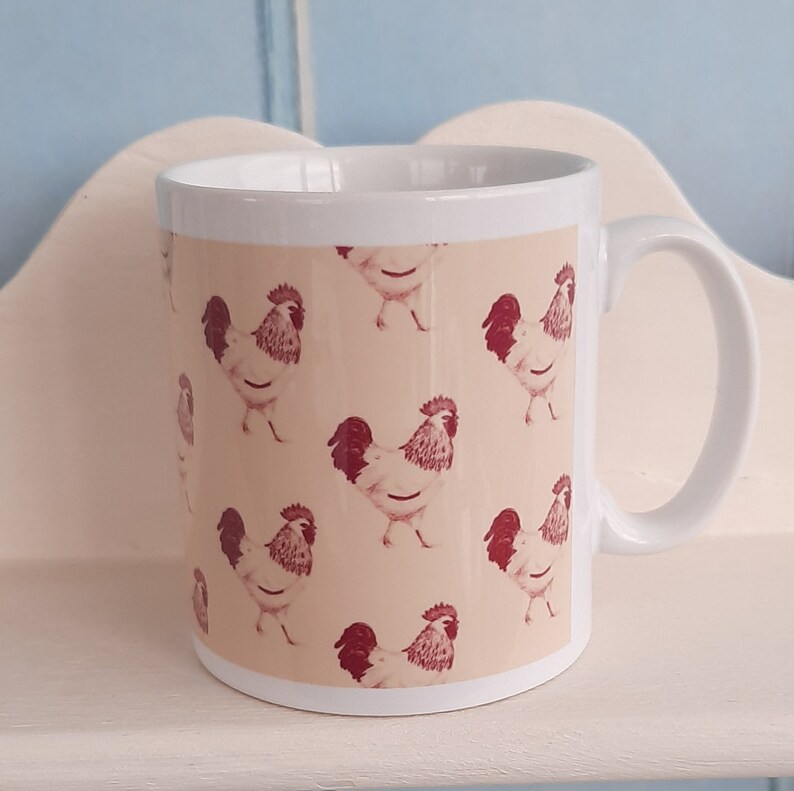 Red and cream cockerel repeat pattern mug image 1