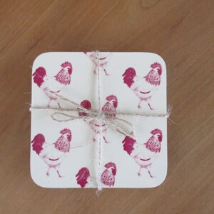 Red and cream cockerel repeat pattern coasters pack of 4 image 1