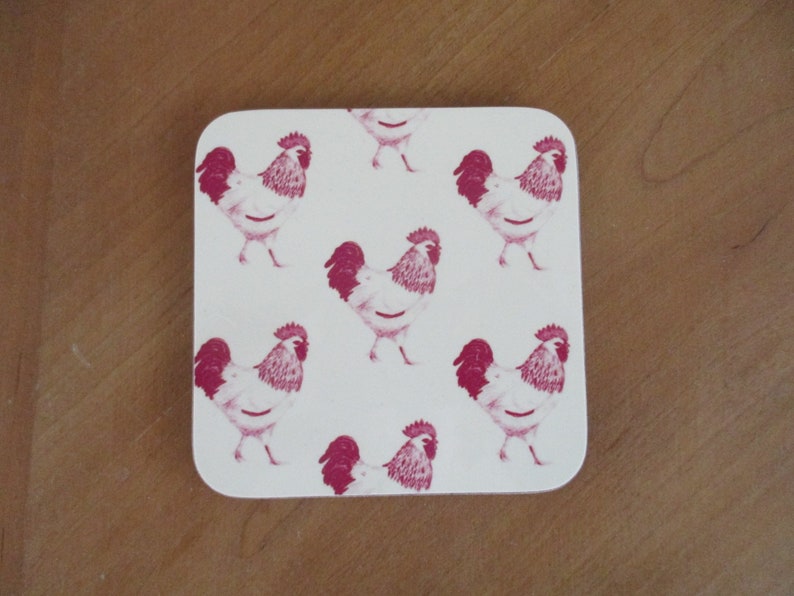 Red and cream cockerel repeat pattern coasters pack of 4 image 2