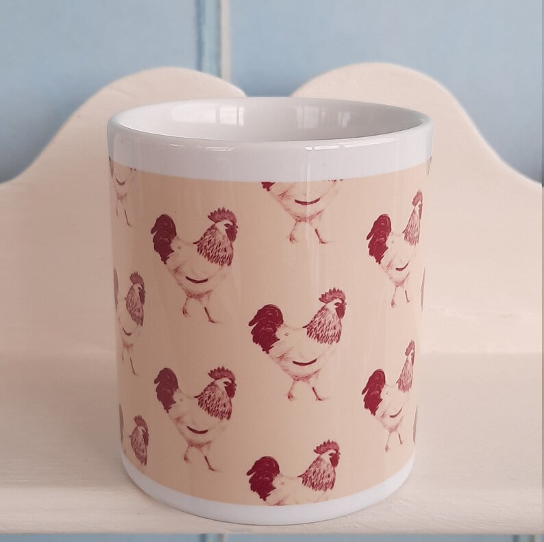 Red and cream cockerel repeat pattern mug image 4