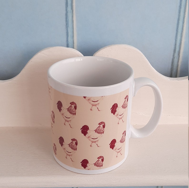 Red and cream cockerel repeat pattern mug image 2