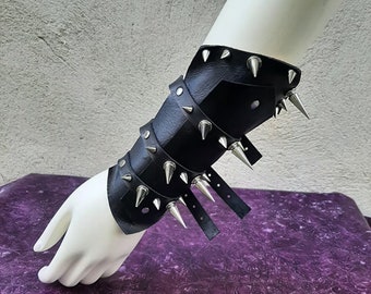 Faux Black Leather Spike Arm Brace, Spike Cuff With O-ring